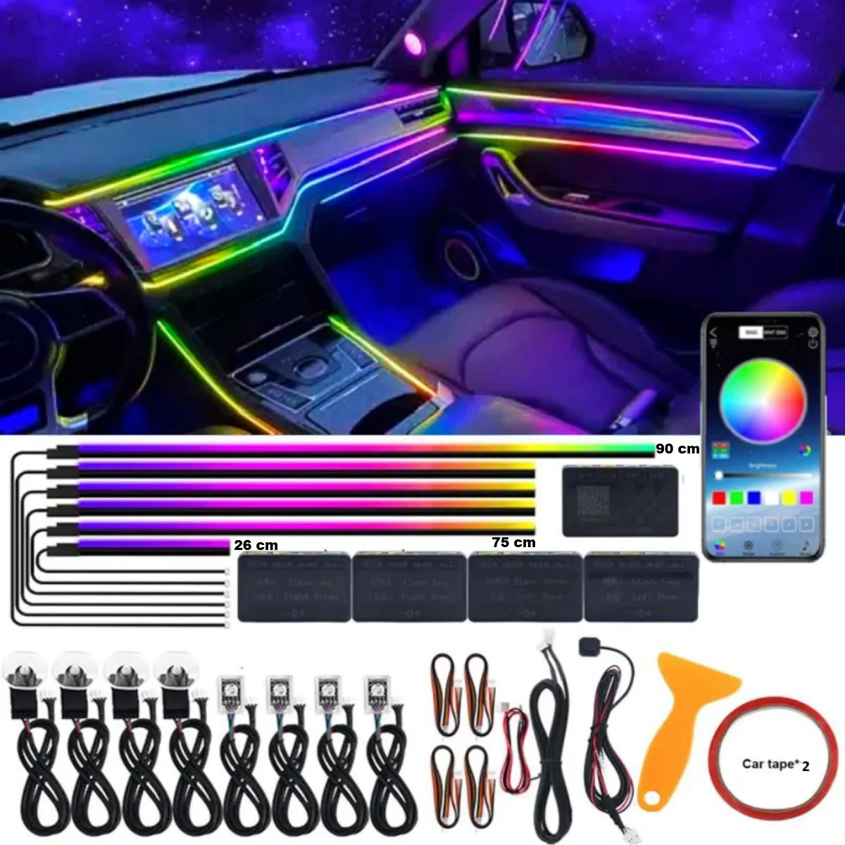 Kit Lumini Ambientale Auto 18-în-1 RGB 64 Culori